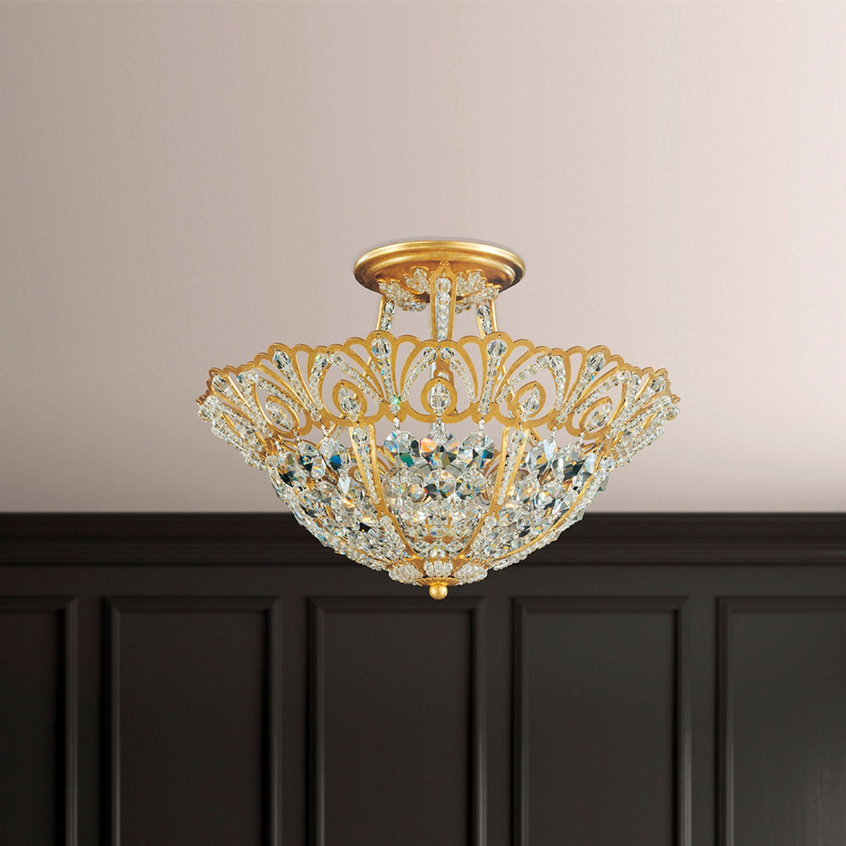 Rivendell 10.5"H x 15"W 5-Light Crystal Semi-Flush Mount in Heirl