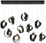 Riza 12.2" Wide 10-Light Black Pendant With Opal Glass Shade