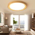Round Dimmable LED Wooden Nordic Ceiling Lights Fixture Flush Mount Ceiling Lamp