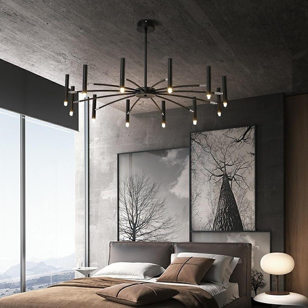 Linear Sputnik Chandelier - Black Metal,12 Light, Modern Hanging Lights
