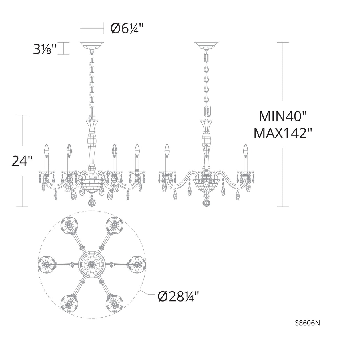 San Marco 24"H x 28.3"W 6-Lt Crystal Chandelier in Hrlm Gold