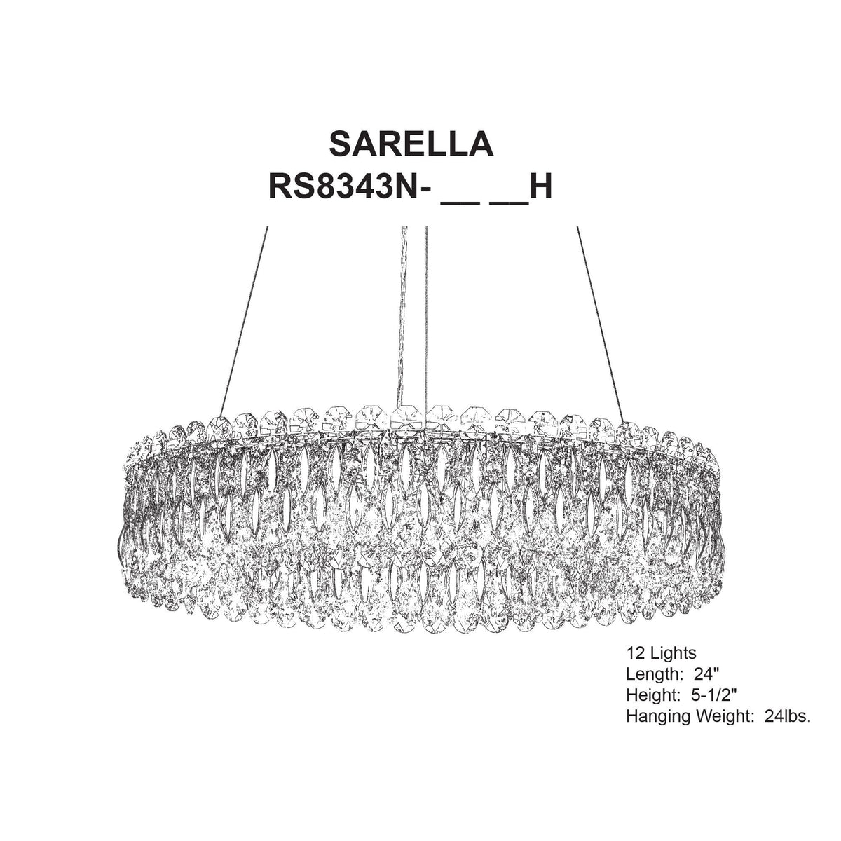 Sarella 5.5"H x 24"W 12-Light Crystal Chandelier in Antique Silve