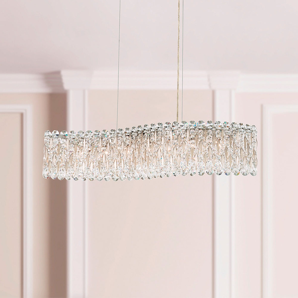 Sarella 8"H x 32.5"W 7-Light Crystal Linear Chandelier in Antique