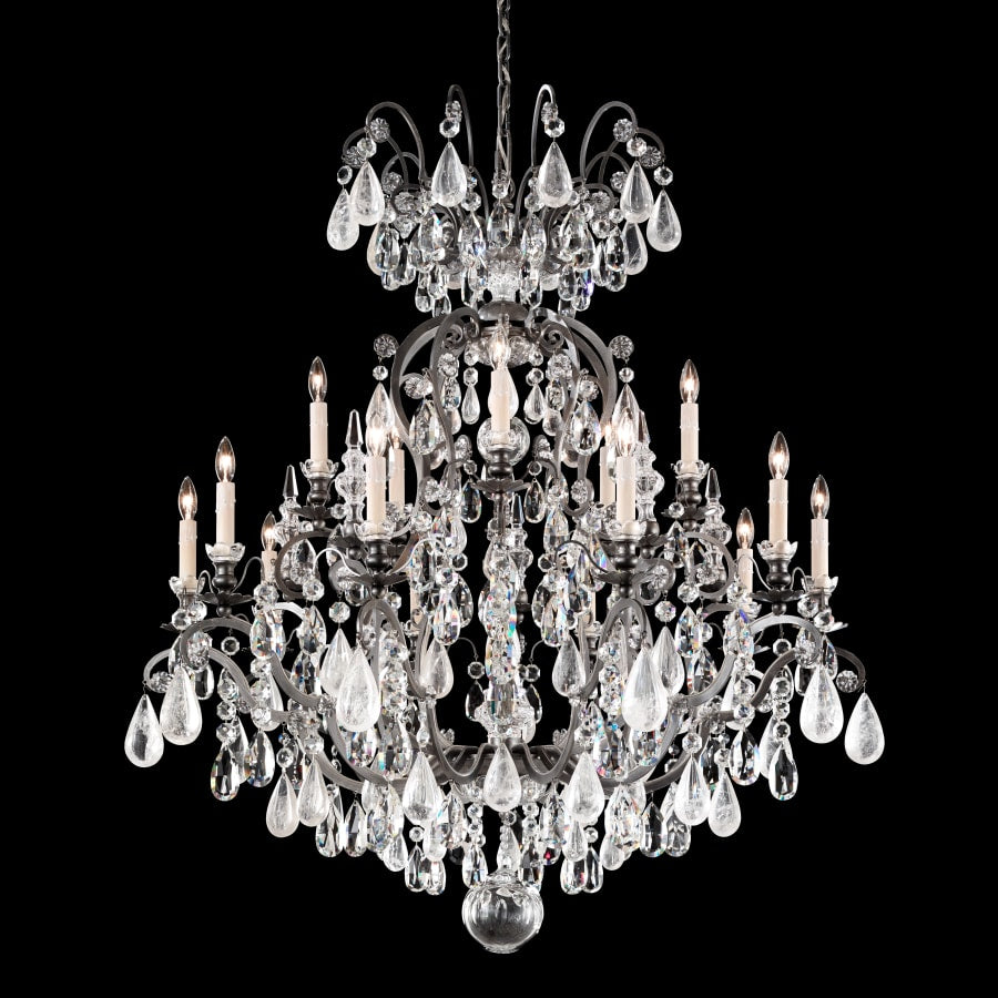 Renaissance 16 Light 38" Wide Crystal Chandelier with Amethyst and Black Diamond Rock Crystals
