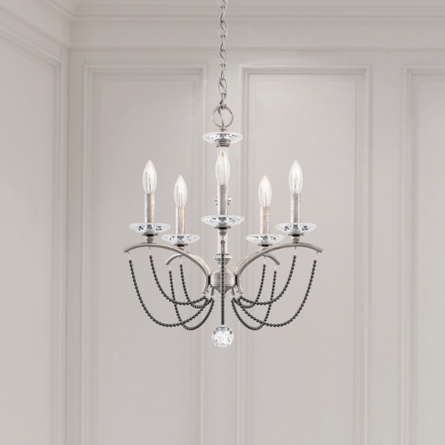 Priscilla 5 Light 18" Wide Crystal Chandelier with Dark Grey Pearl Beads