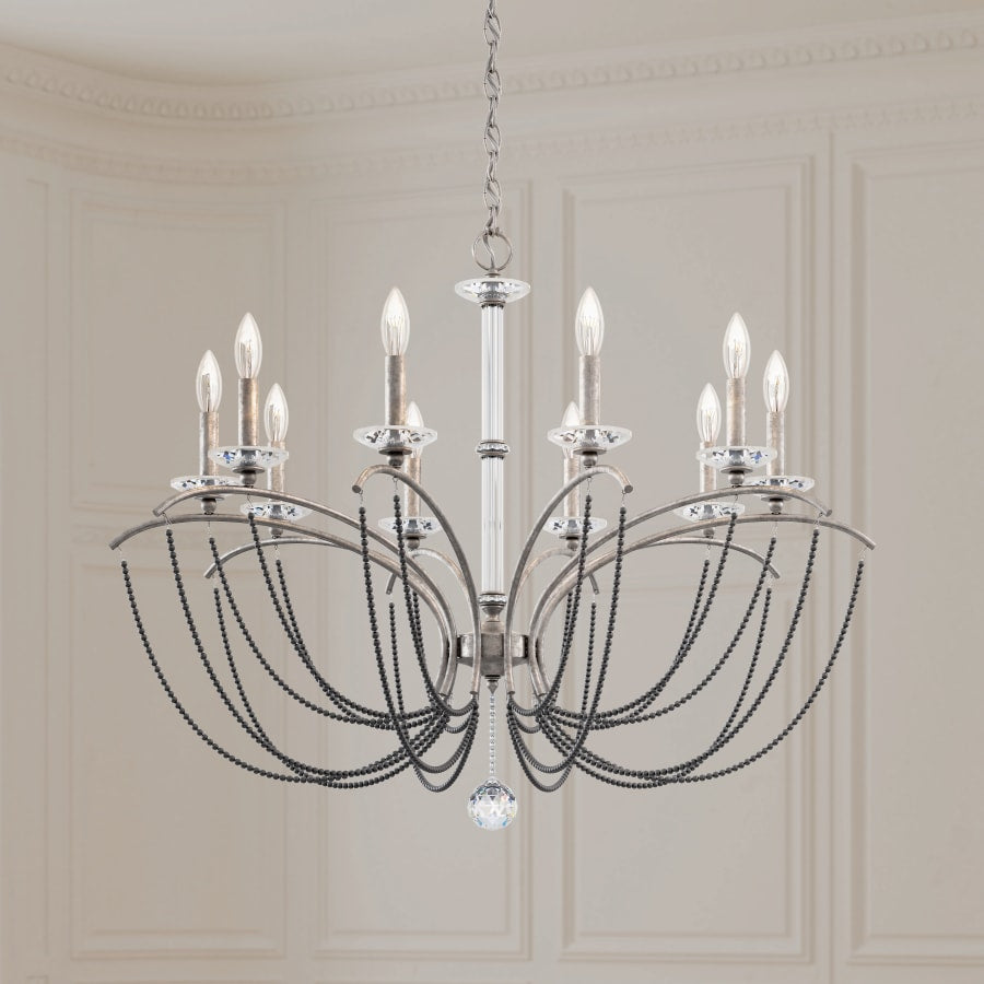 Priscilla 10 Light 36" Wide Crystal Chandelier with Dark Grey Pearl Beads