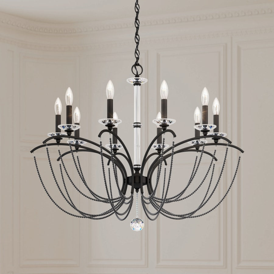 Priscilla 10 Light 36" Wide Crystal Chandelier with Dark Grey Pearl Beads