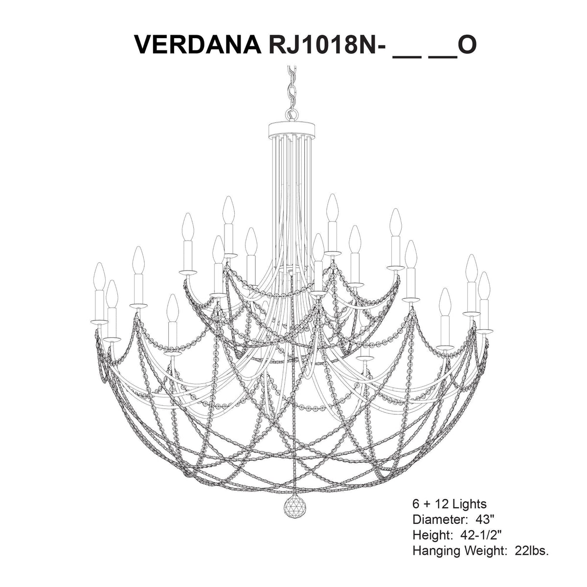 Schonbek Verdana 43" Wide Black 18-Light Crystal Chandelier