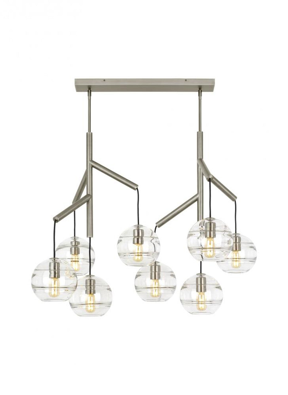 Sedona Double Chandelier, 8-Light, Satin Nickel, Transparent Glass Orb, 24.5"W (700SDNMPL2CS 70E7GUY)