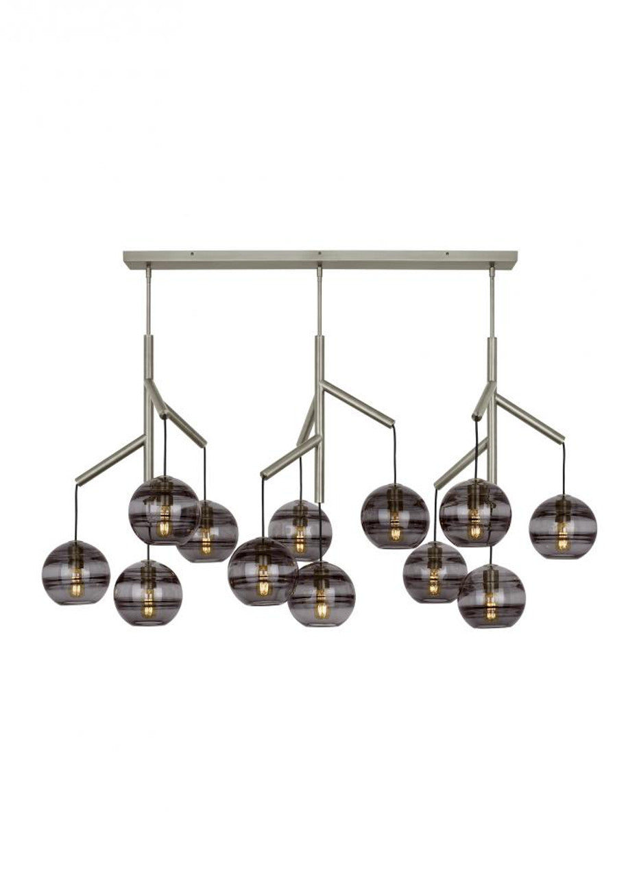 Sedona Triple Chandelier, 12-Light, LED, Satin Nickel, Transparent Glass Orb, 24.5"W (700SDNMPL3KS-LED927 70E7GVC)