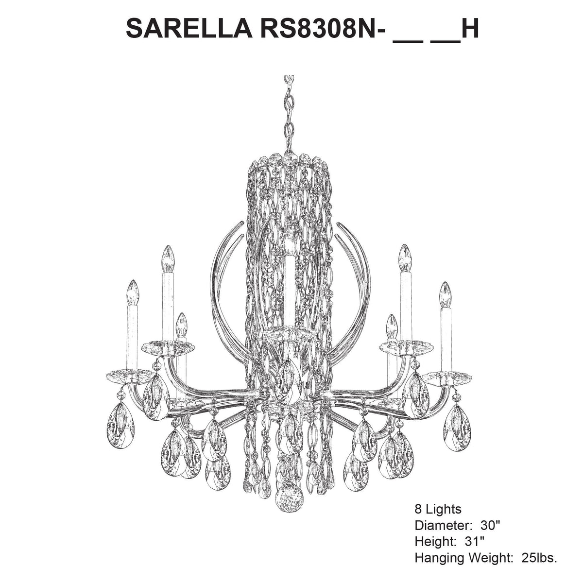 Siena 31"H x 30"W 8-Light Crystal Chandelier in White