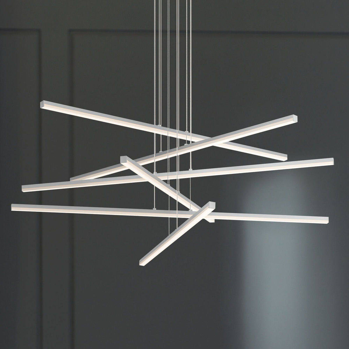 Stix 39 1/2" Wide Satin Aluminum 6-Arm LED Pendant Light