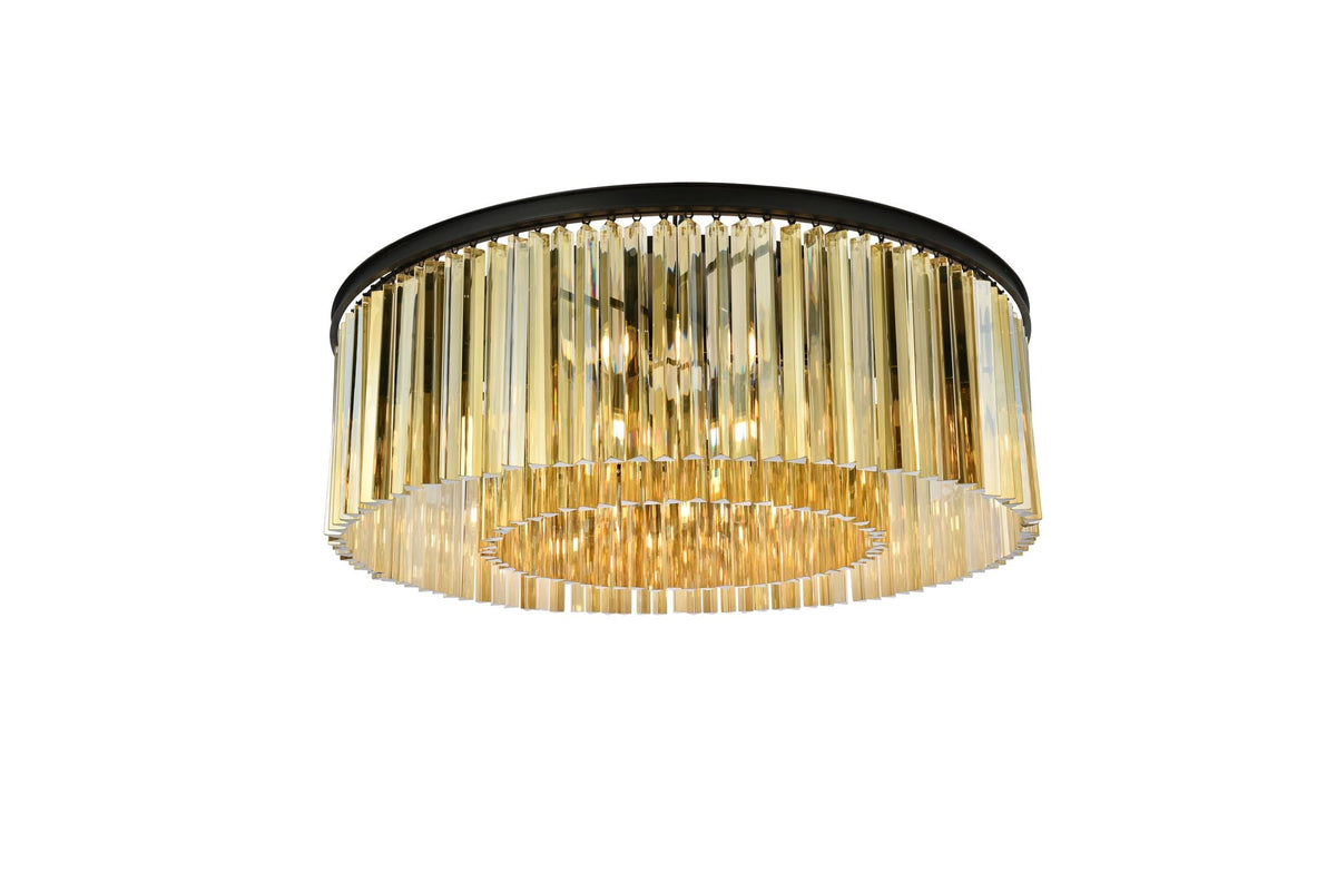Sydney 10 Lt Matte Black Flush Mount Golden Teak