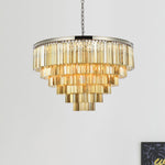 Sydney 33 Lt 44" Polished Nickel Chandelier Golden Teak