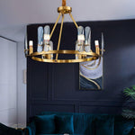 8-light LED Circular Glass Copper Nordic Chandelier Pendant Lighting