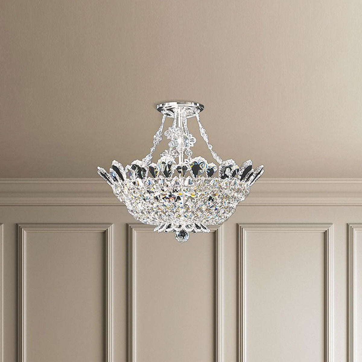 Trilliane 15"H x 19"W 8-Light Crystal Semi-Flush Mount in Silver