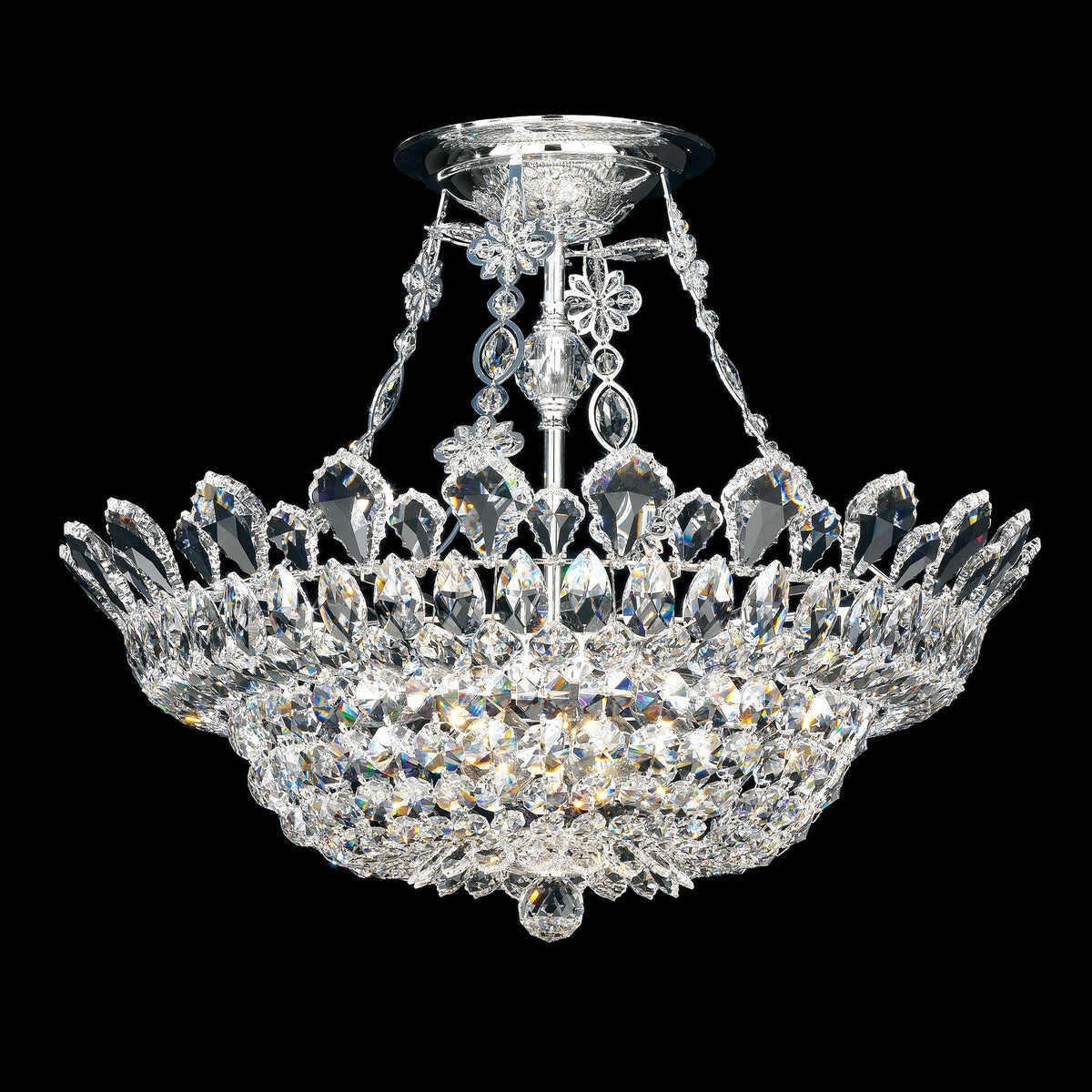 Trilliane 24" Wide Polished Silver Clear Crystal 10-Lt Semi-Flush Mt