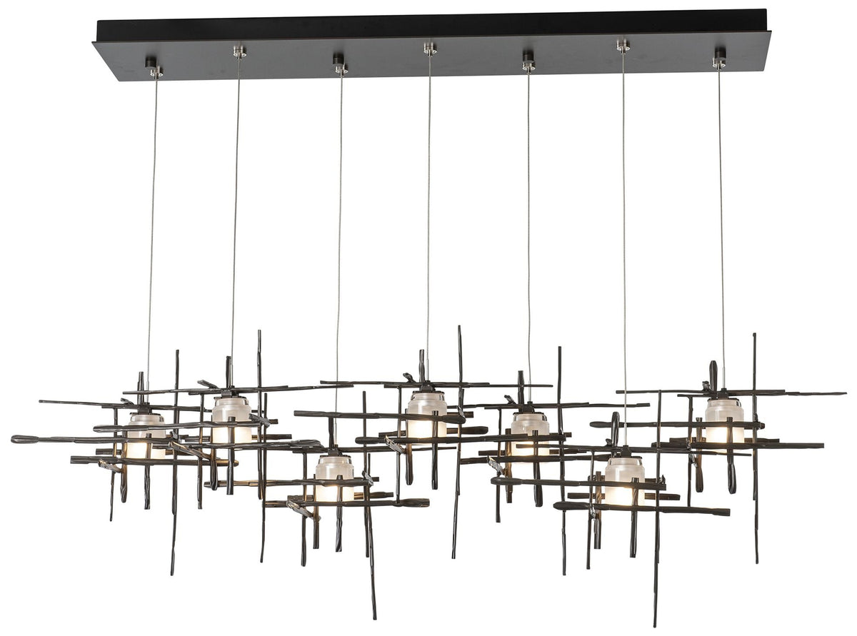 Tura 7-Light53.6" Rectangular Dark Smoke Long Pendant with Frosted G