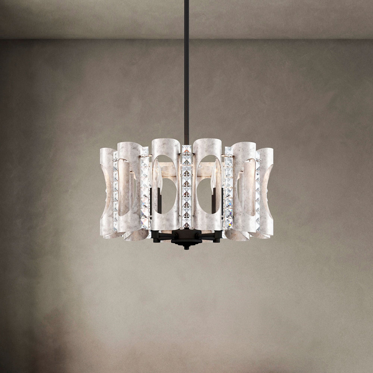 Twilight 8.5"H x 18"W 4-Light Crystal Pendant in Antique Silver