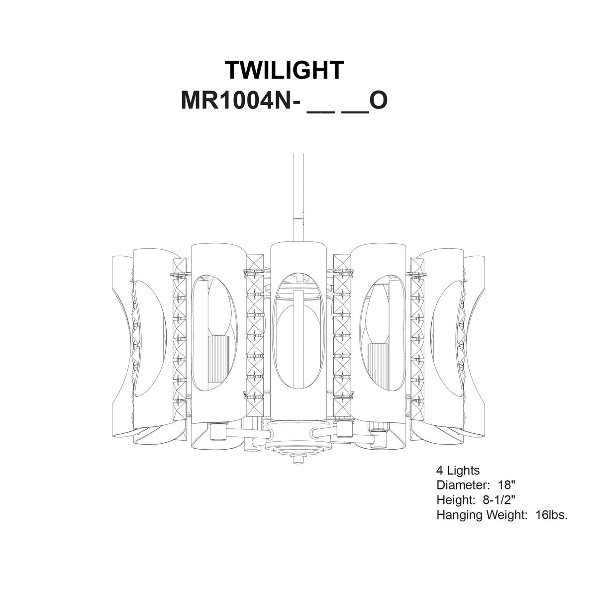 Twilight 8.5"H x 18"W 4-Light Crystal Pendant in White