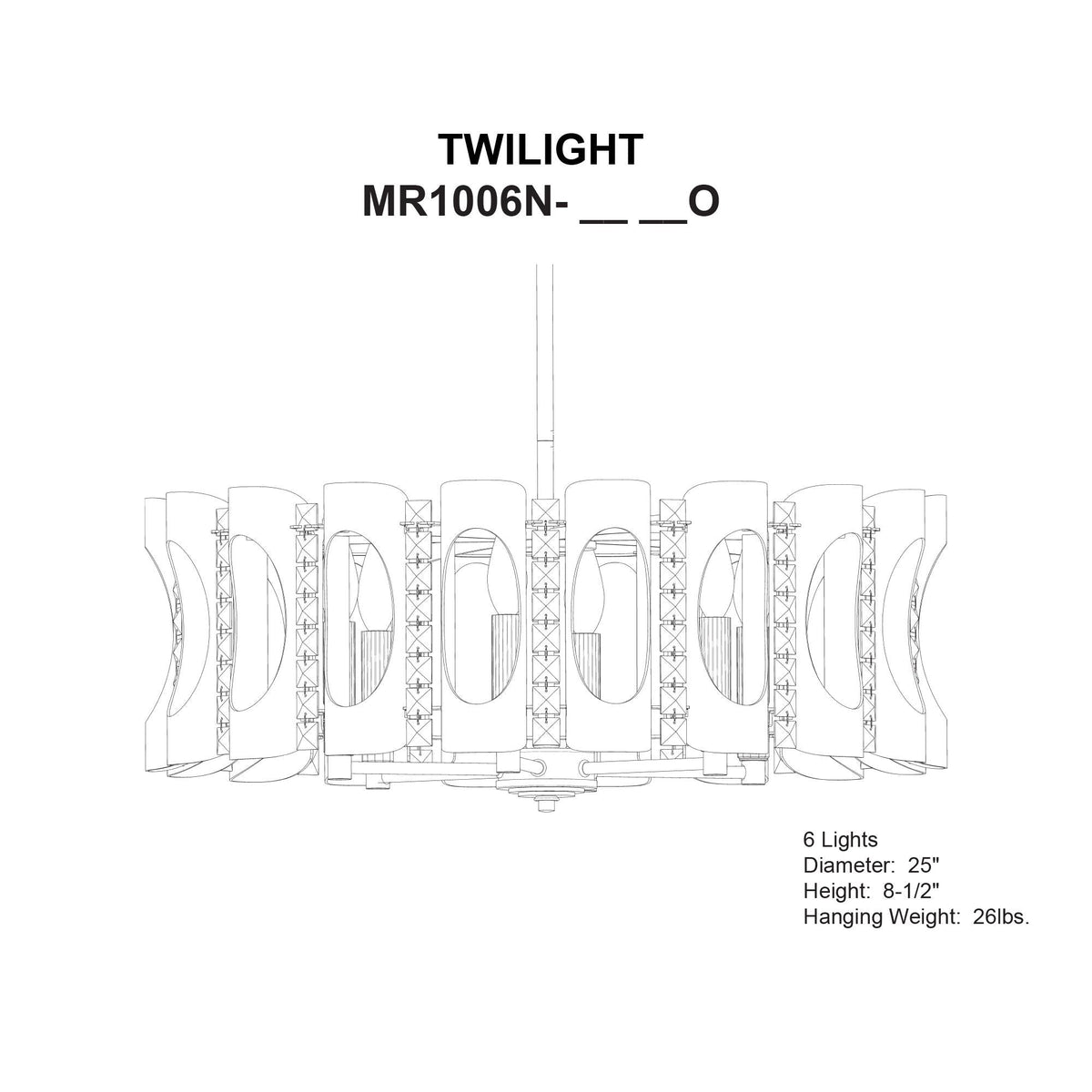 Twilight 8.5"H x 25"W 6-Light Crystal Chandelier in White