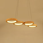 Rustic 4 Circles Wood LED Modern Pendant Lighting Chandeliers Island Lights
