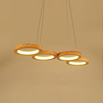 4 Circle Light Modern Wood Bamboo Acrylic Design Pendant Lighting LED Kitchen Lighting Dining Room Lighting Ceiling Light