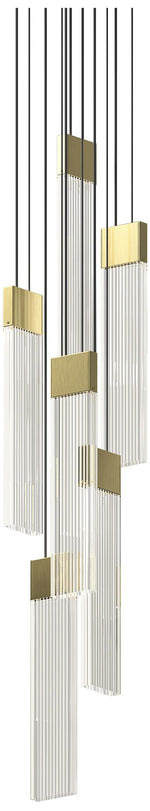 V Panels 6.75" Wide 6 Light Brass Thin Pendant