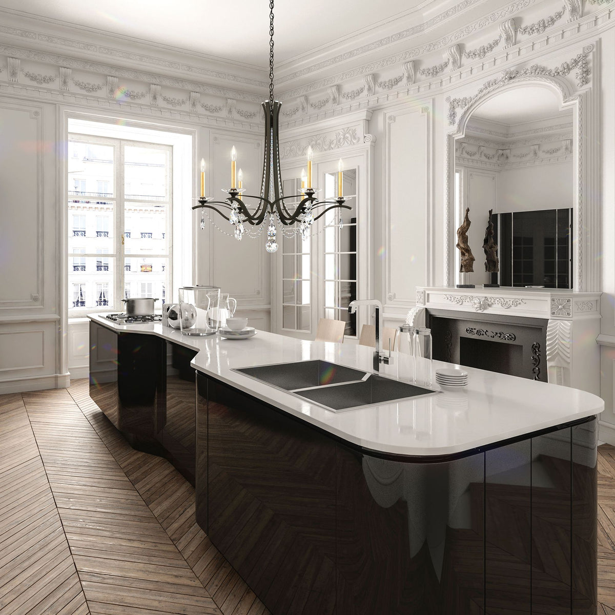 Vesca 29"H x 33"W 6-Light Crystal Chandelier in French Gold
