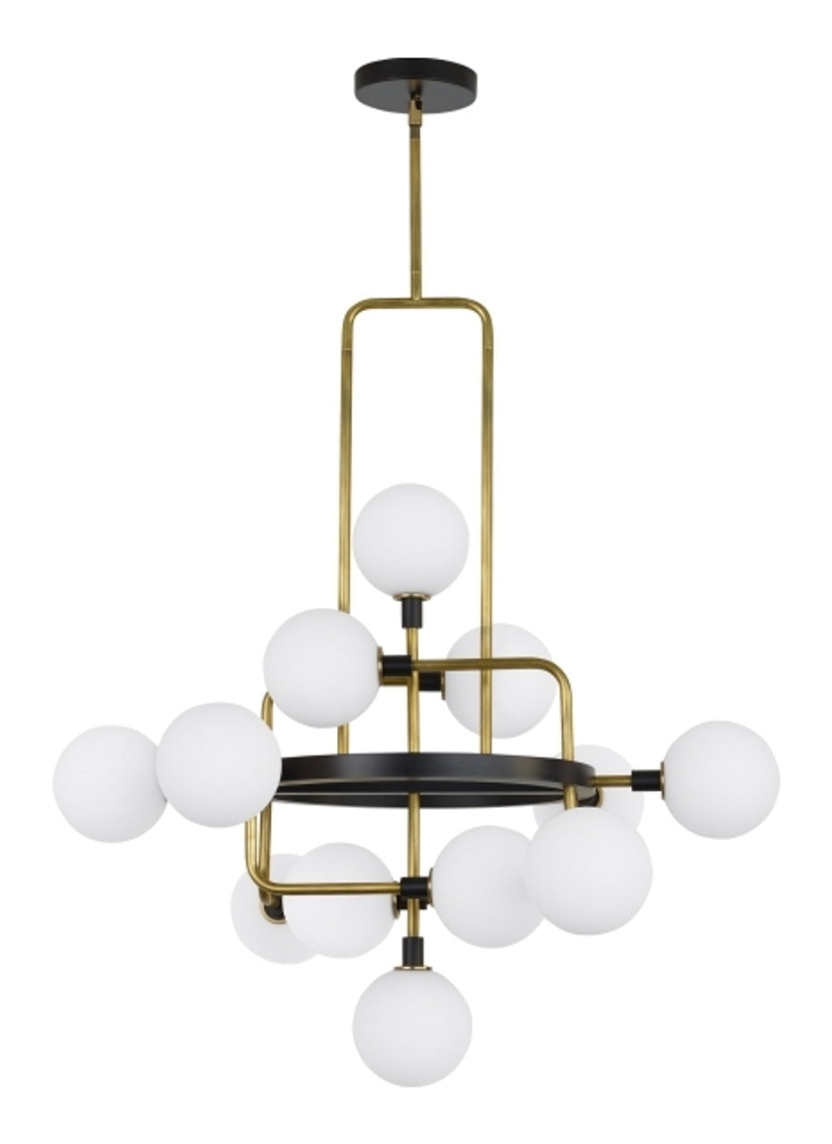 Viaggio Chandelier, 12-Light, LED, Black/Brass, Round Glass Globes, 30.25"W (700VGOOR-LED930 70P6CJJ)