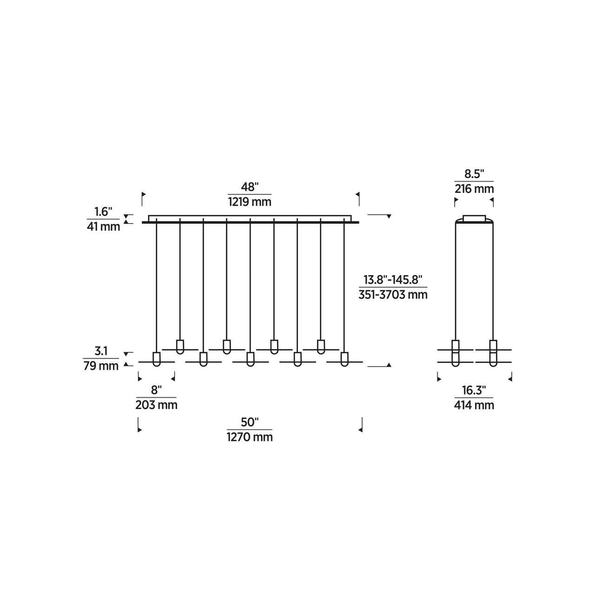 Eaves Ceiling Chandelier, 18-Light, LED, Nightshade Black, 50"L (700TRSPEVS18TB-LED930277 70PGDJD)