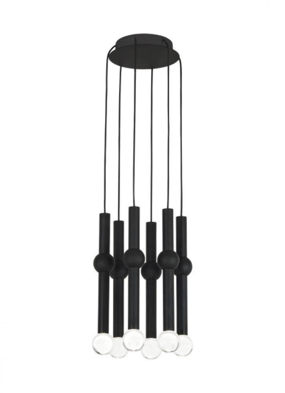 Guyed Ceiling Chandelier, 6-Light, LED, Nightshade Black, 14.1"H (700TRSPGYD6RB-LED930 70PGDKT)