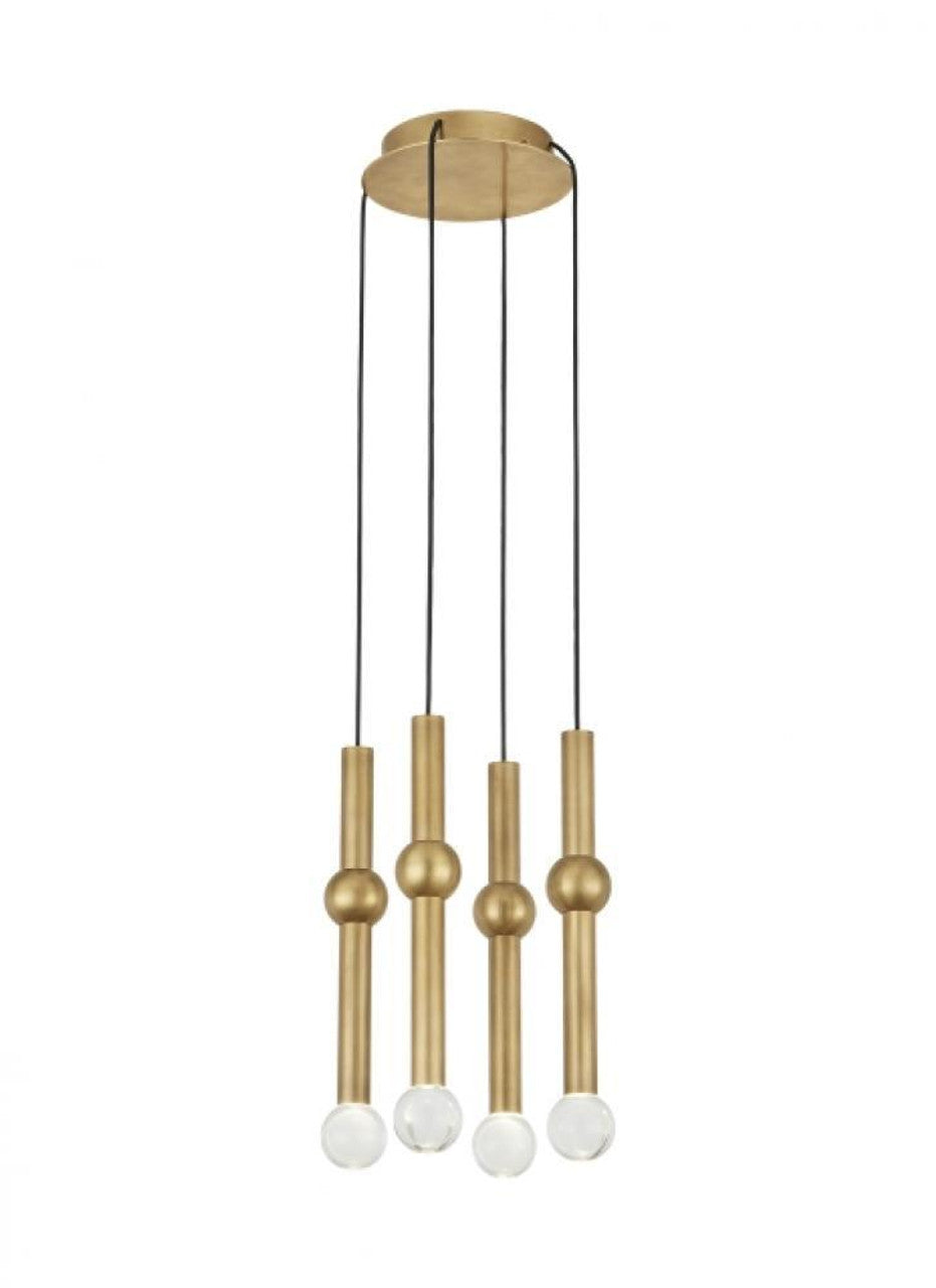 Guyed Chandelier, 4-Light, LED, Natural Brass, 14.1"H (700TRSPGYD4RNB-LED930 70PGDKR)
