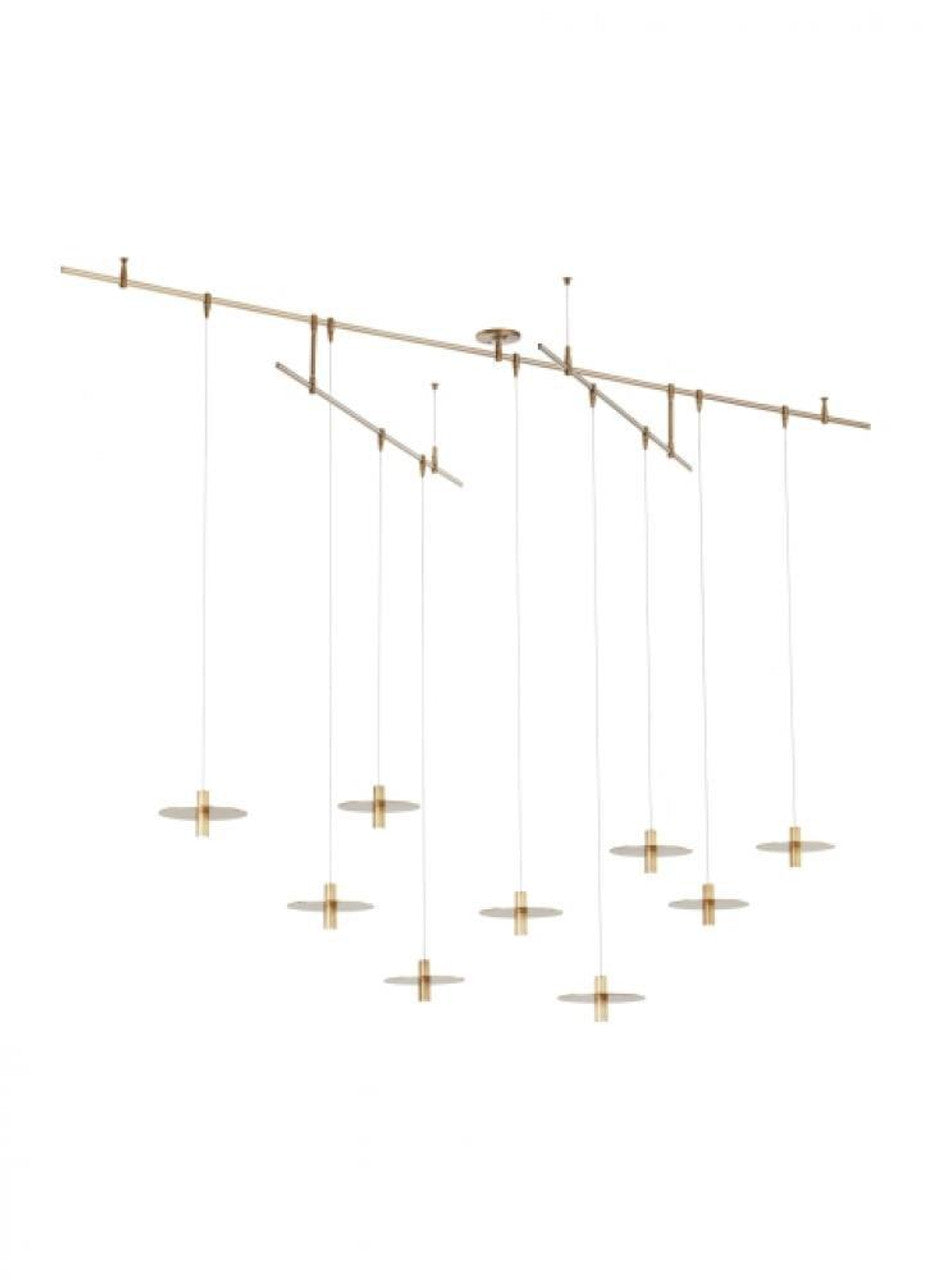 Mini Ponte Chandelier, 9-Light, LED, Natural Brass, 96"L (700PNT9NB-LED930R 70PGJEP)
