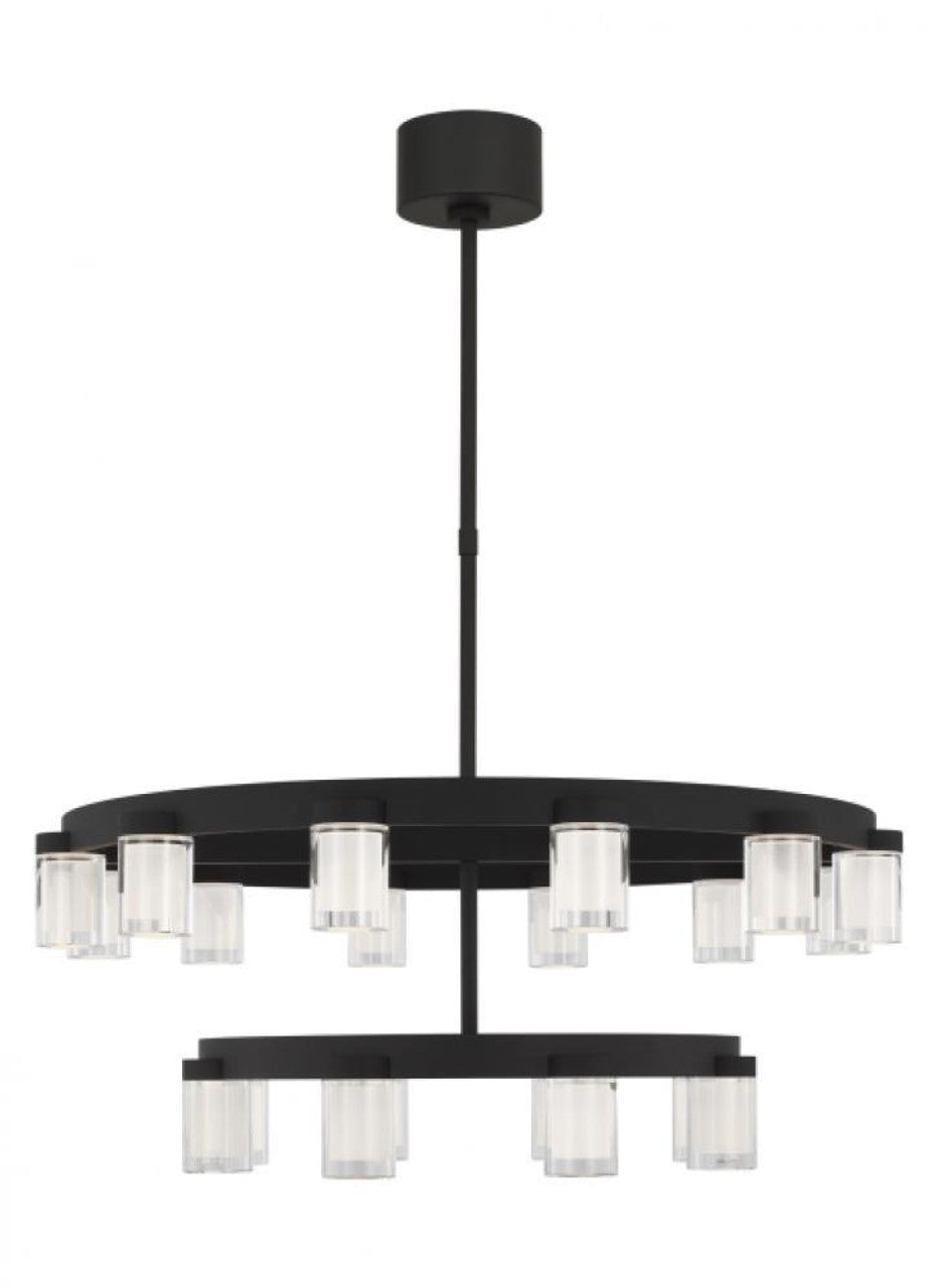 The Esfera Three Tier X-Large 36-Light Damp Rated Integrated Dimmable LED Ceiling Chandelier in Nigh, Visual Comfort & Co. Modern Collection KWCH19627B 70PKG5C