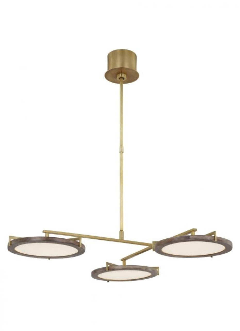 The Shuffle Large 6-Light Damp Rated Integrated Dimmable LED Ceiling Chandelier in Natural Brass, Visual Comfort & Co. Modern Collection CDCH17327WONB 70PKJ59