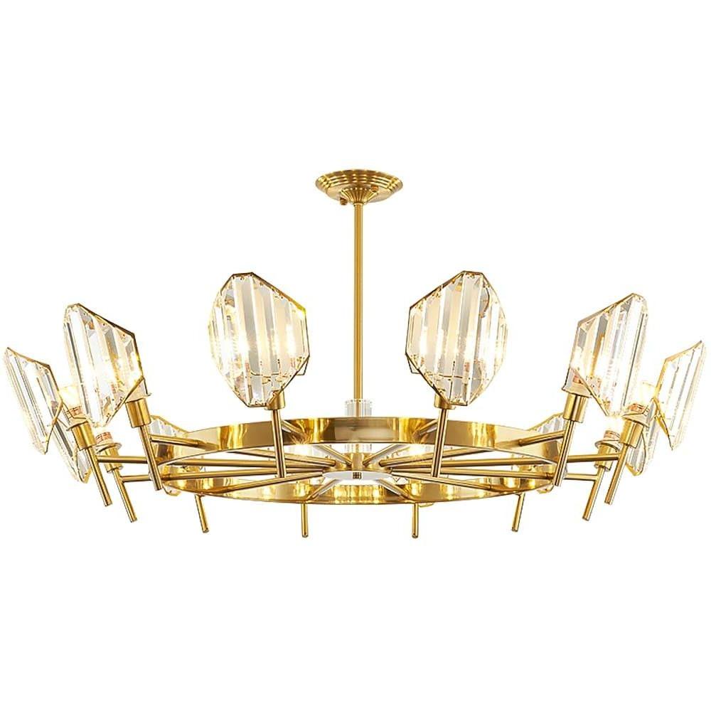 Brass Ring Frame Crystal Chandelier -Gold Metal, Crystal Accents Pendant Lights