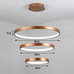Acrylic Bronze 3-Tier Ring Chandelier Dimmable LED, 59" Adjustable Pendant Lights