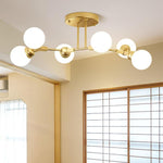 Linear Sputnik Semi-Flush Mount Light with 6 White Opal Glass Shades31'' Dia