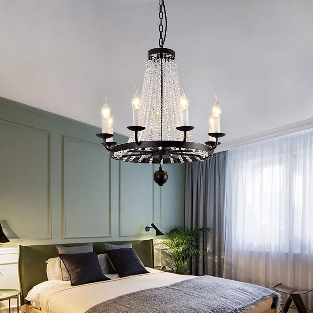 Empire Wagon Wheel Chandelier - 8/10/12 Candle Lights,20'' Adjustable Chain, Crystal Accents