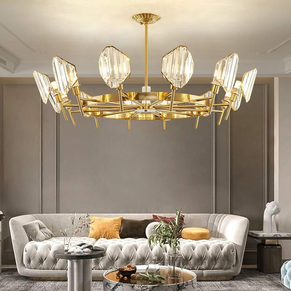 Brass Ring Frame Crystal Chandelier -Gold Metal, Crystal Accents Pendant Lights