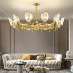 Brass Ring Frame Crystal Chandelier -Gold Metal, Crystal Accents Pendant Lights