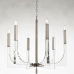 Six-Light Acrylic and Nickel Ceiling Chandelier