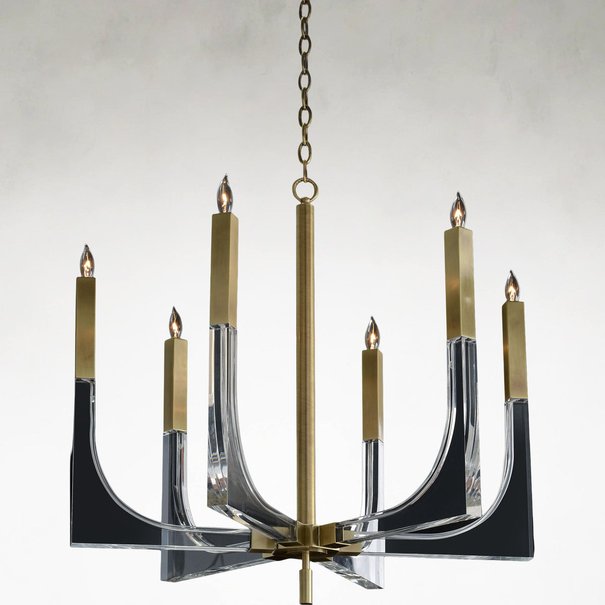 Acrylite 6-Light Brass and Acrylic Ceiling Chandelier