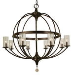 Compass Chandelier, 8-Light, Mahogany Bronze, Clear Seedy Glass Cylinder Shade, 40"W (1078 MB 9M6KW)