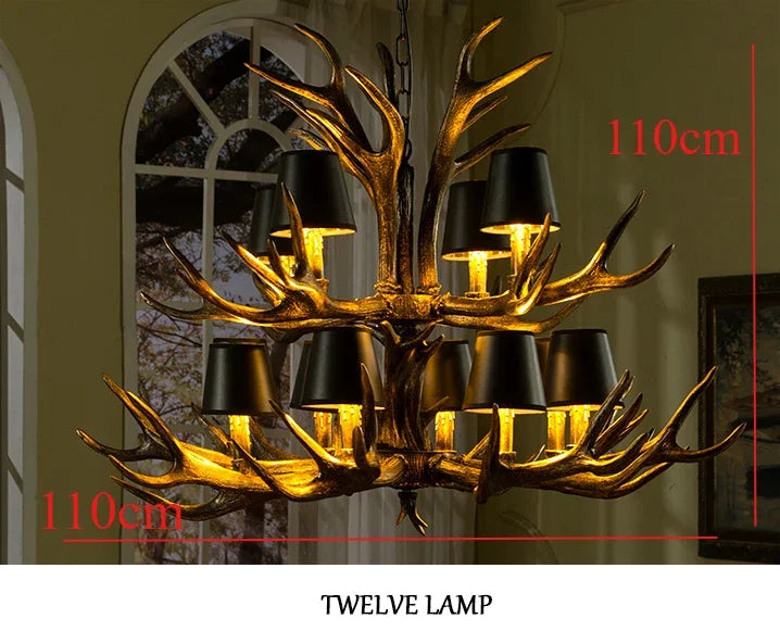 Retro Antlers LED Chandelier Table Dining Room Kitchen Interior Lighting Fixture