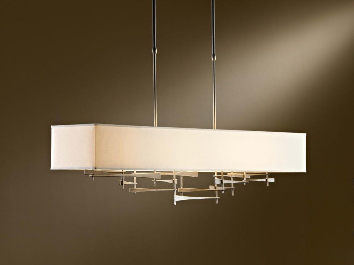 Cavaletti Pendant, 4-Light, Standard Height, Black, Natural Anna Shade, 42"W (137670-SKT-STND-10-SF4298 38ZDDL)