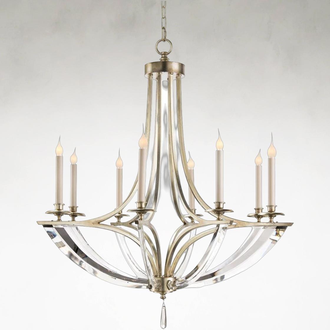 Curved 8-Light 39-Inch Silver Leaf Chandelier Ceiling Fixture