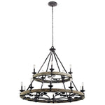 Bailey Street Home - 147-BEL-2013883 - Medieval-style 15-Light Chandelier in Weathered Zinc Finish with 2-Tier Round Steel Frame 44 inches W x 38.75 inches H