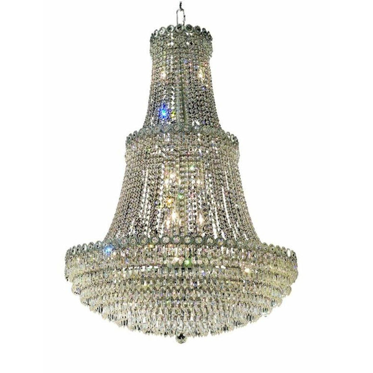Century Prism Chrome Seventeen-Light 30-Inch Three-Tier Chandelier with Royal Cut Clear Crystal